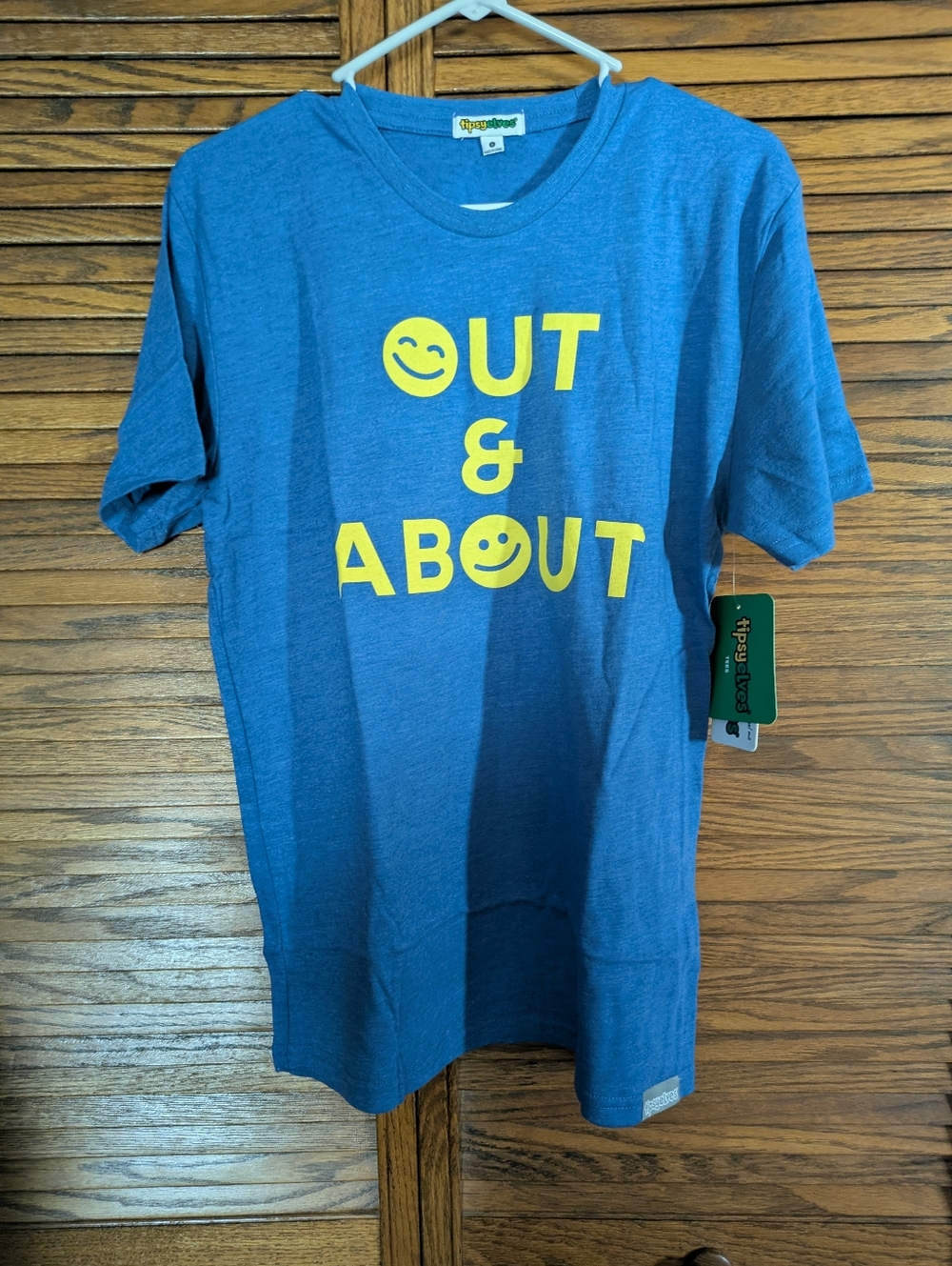 Tipsy Elves NWT Out & About Blue Graphic Tee with Yellow Print Size Small